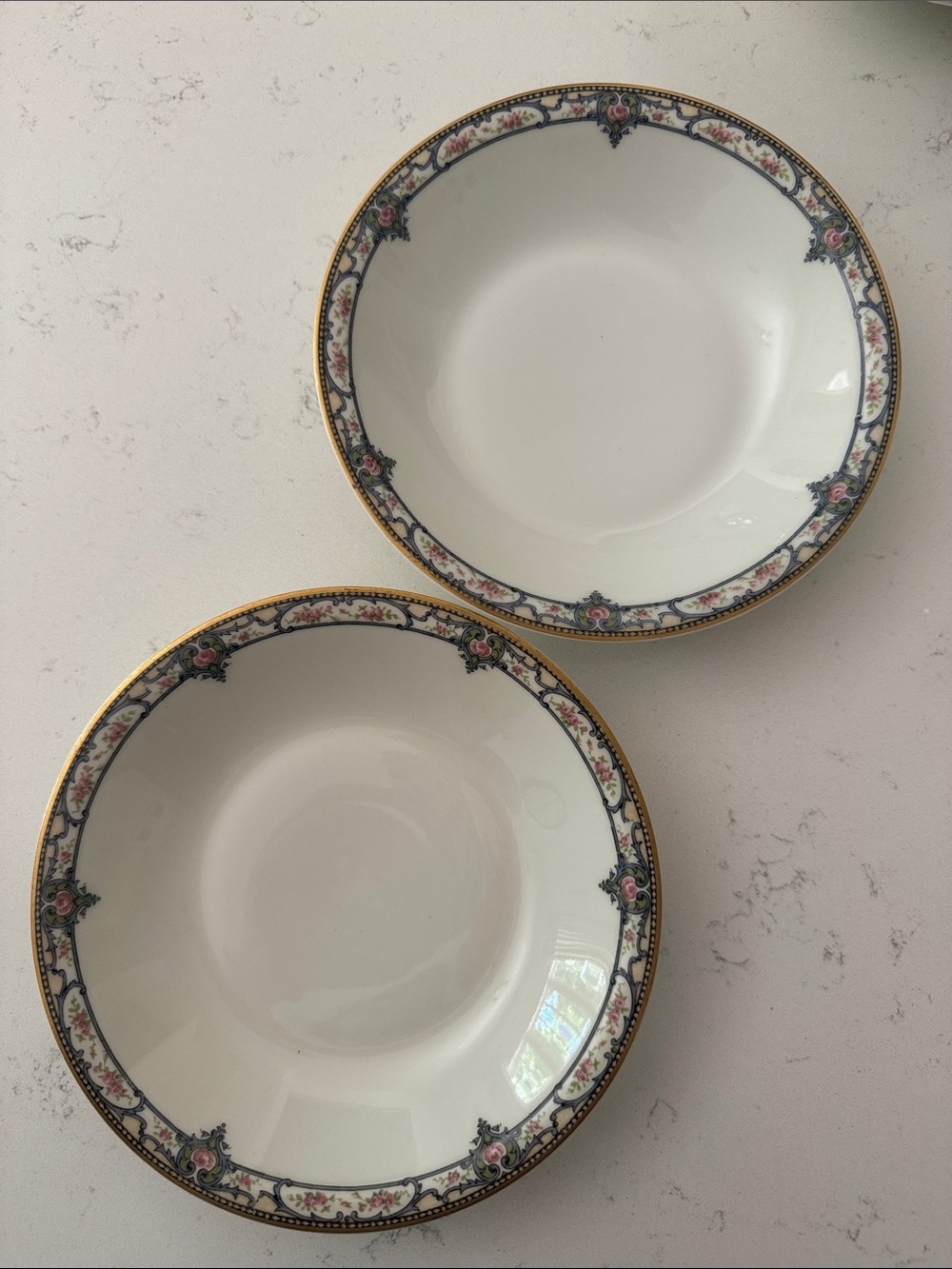 Haviland (Limoges) Troy, Pink Roses, Blue Scrolls: 2/ SOUP Bowl